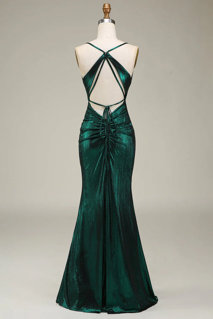 Amzcw Dark Green Mermaid Spaghetti Straps Long Prom Dress with Open Back prom dresses shops