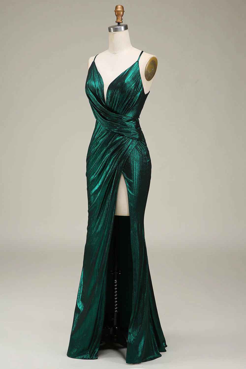 Amzcw Dark Green Mermaid Spaghetti Straps Long Prom Dress with Open Back prom dresses shops