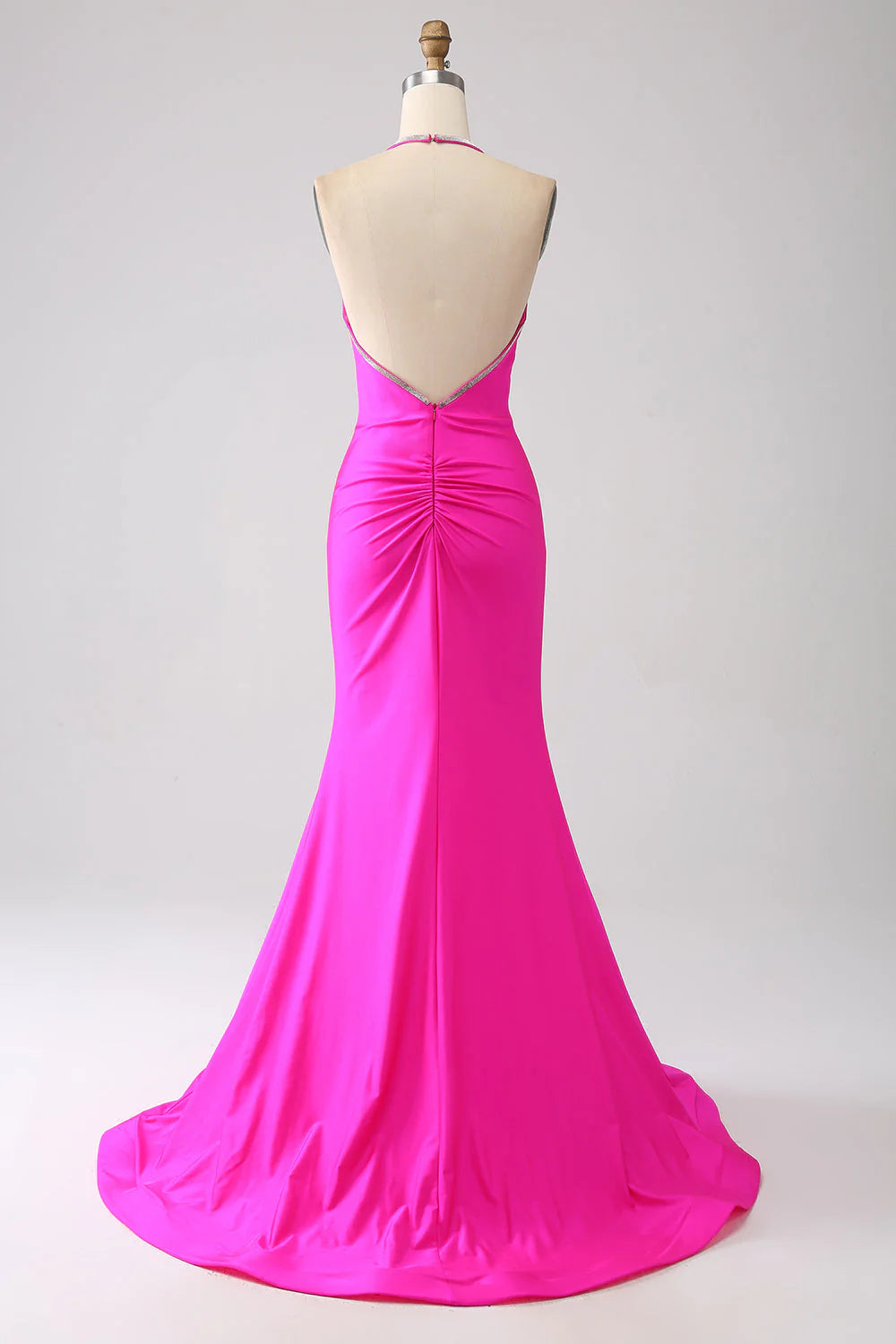 Amzcw Fuchsia Mermaid Halter Backless Long Prom Dress