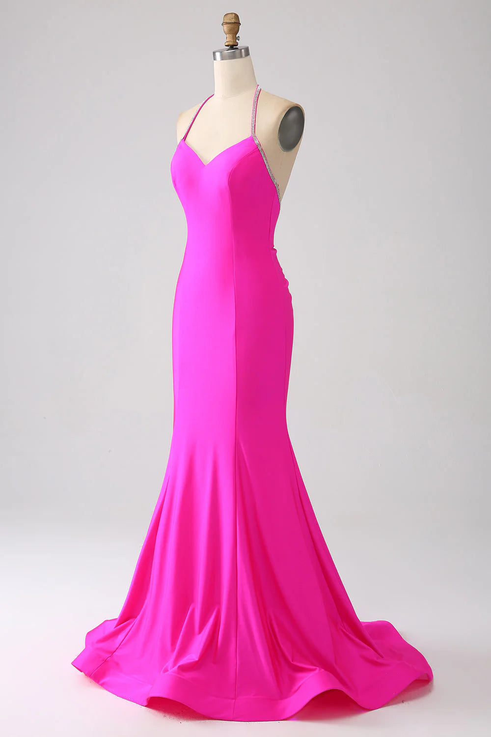 Amzcw Fuchsia Mermaid Halter Backless Long Prom Dress