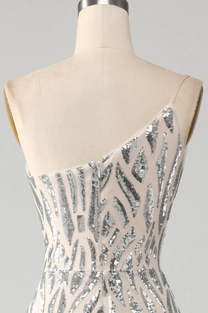 Amzcw Sparkly Dark Green Mermaid One Shoulder Sequins Long Prom Dress prom dresses with long sleeves