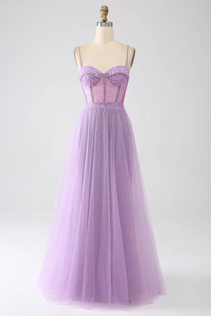 Amzcw A-Line Lilac Spaghetti Straps Long Corset Prom Dress prom dresses shops