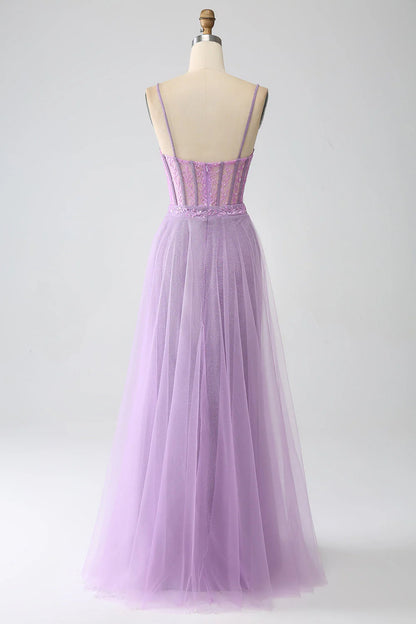 Amzcw A-Line Lilac Spaghetti Straps Long Corset Prom Dress prom dresses shops