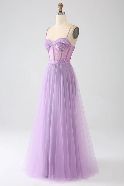 Amzcw A-Line Lilac Spaghetti Straps Long Corset Prom Dress prom dresses shops
