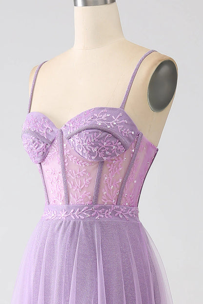 Amzcw A-Line Lilac Spaghetti Straps Long Corset Prom Dress prom dresses shops