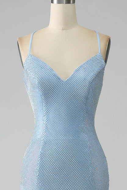 Amzcw Sparkly Blue Mermaid Long Beaded Prom Dress with Slit prom dresses shops