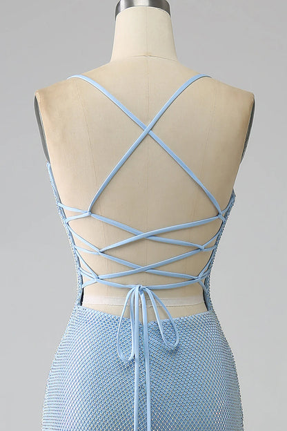 Amzcw Sparkly Blue Mermaid Long Beaded Prom Dress with Slit prom dresses shops