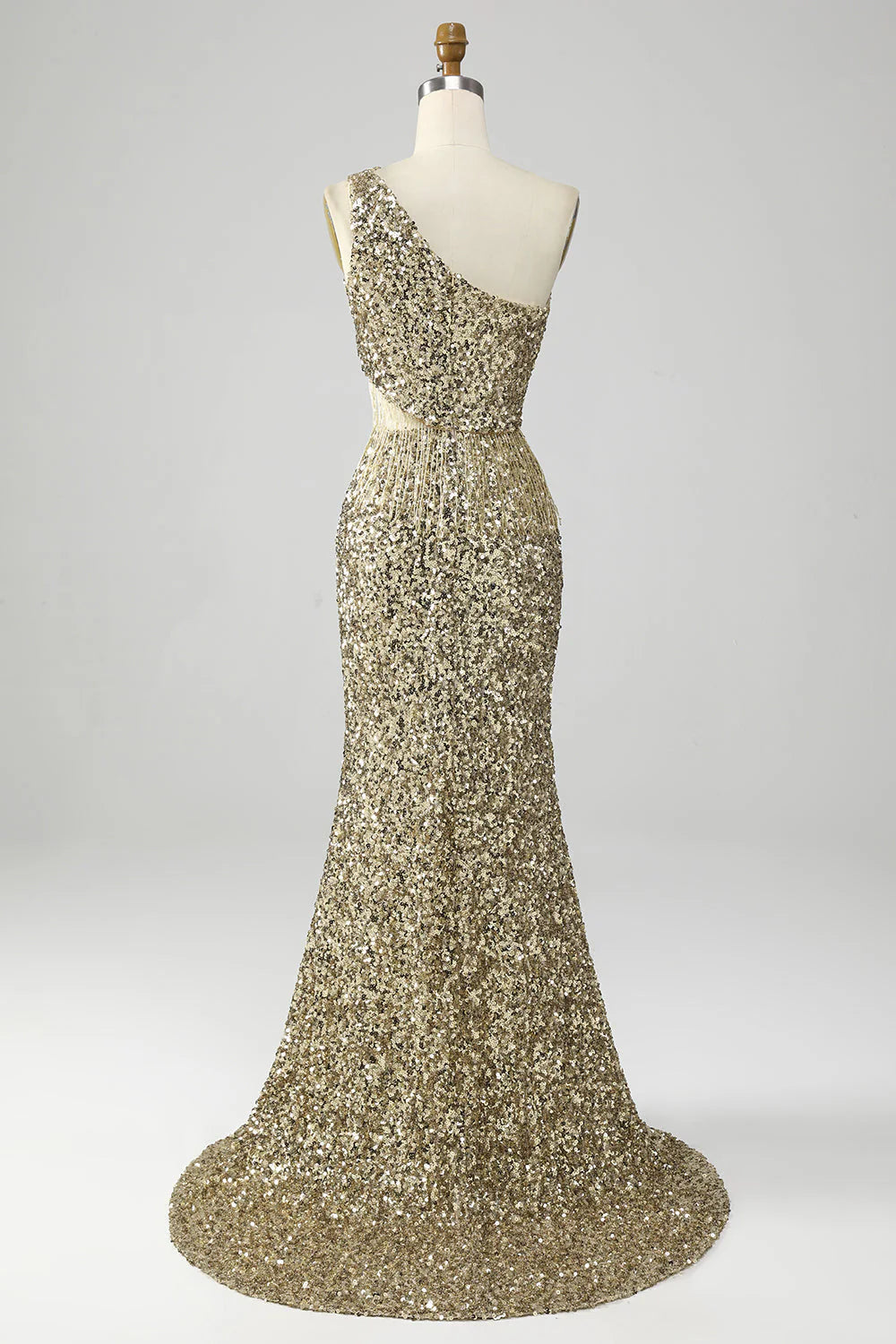 Amzcw Golden Mermaid One Shoulder Fringe Sequin Prom Dress With Slit prom dresses with long sleeves