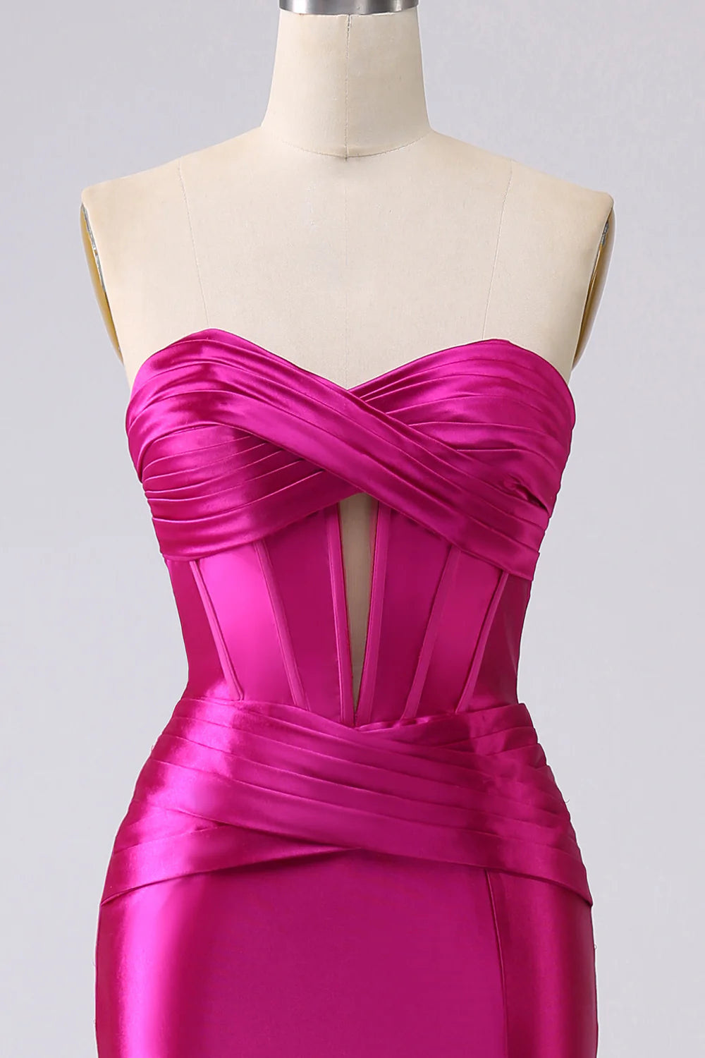 Amzcw Sparkly Mermaid Sweetheart Corset Long Fuchsia Prom Dress with Slit