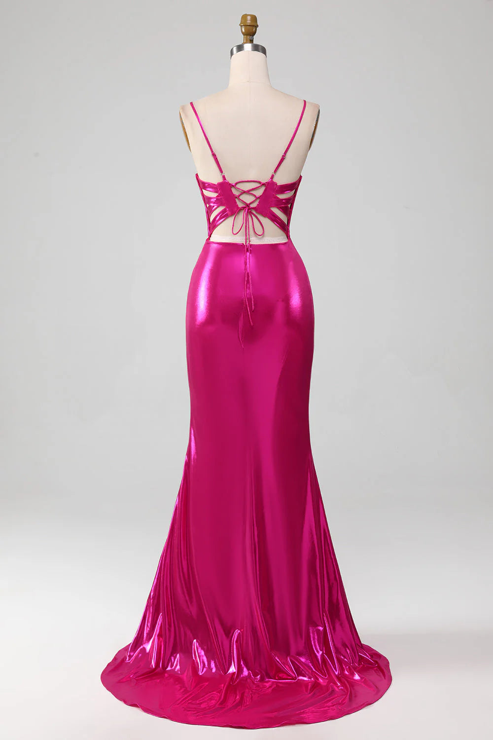 Amzcw Sparkly Hot Pink Mermaid Spaghetti Straps Simple Prom Dress With Slit prom dresses shops