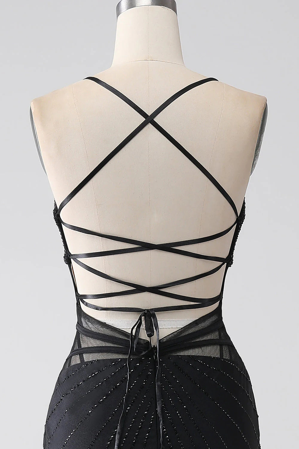 Amzcw Mermaid Black Spaghetti Straps Long Prom Dress with Slit