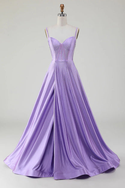 Amzcw Sparkly Simple Lilac A-Line Side Slit Corset Prom Dresses with Rhinestones prom dresses shops
