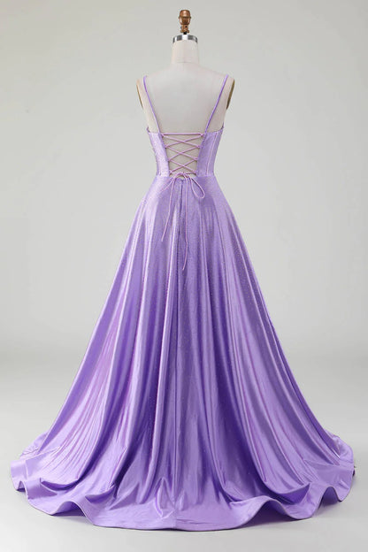 Amzcw Sparkly Simple Lilac A-Line Side Slit Corset Prom Dresses with Rhinestones prom dresses shops