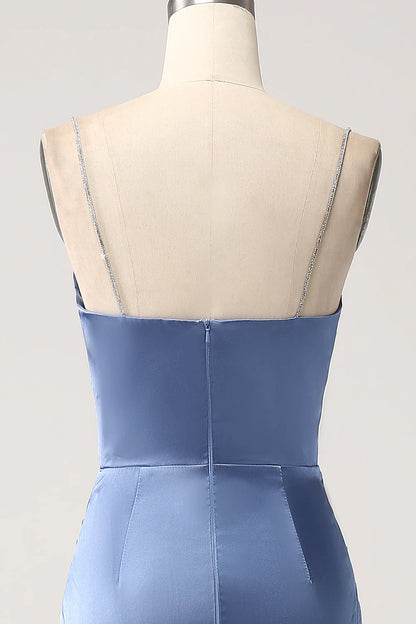 Amzcw Grey Blue Mermaid Spaghetti Straps Cut Out Satin Long Prom Dress prom dresses shops