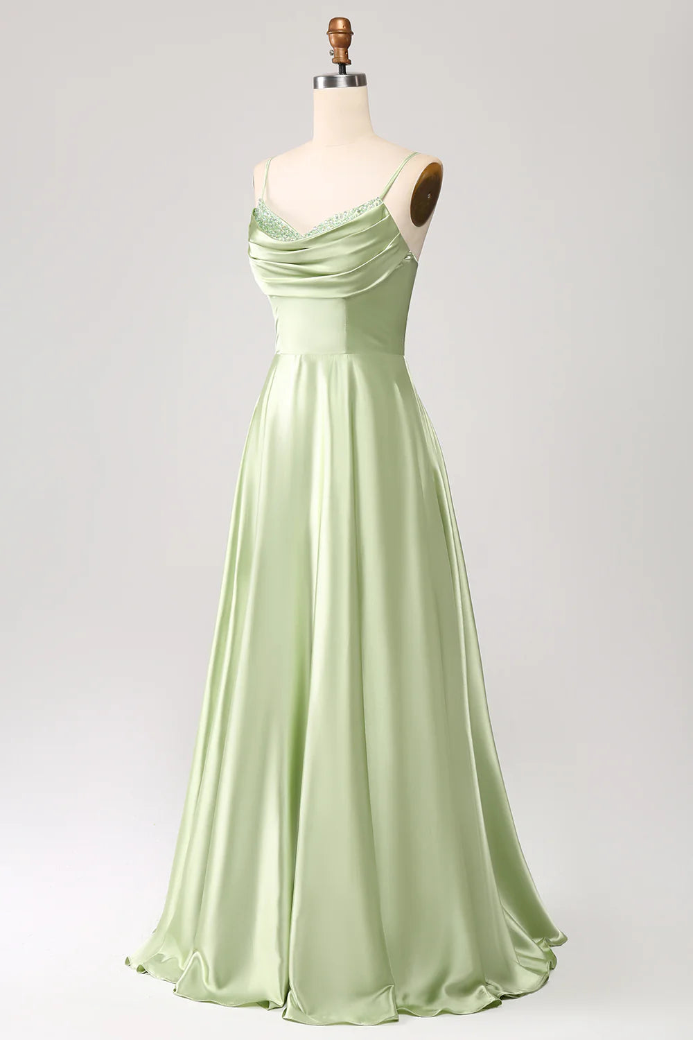 Amzcw Green A-Line Cowl Neck Spaghetti Straps Maxi Dress With Sequins prom dresses shops