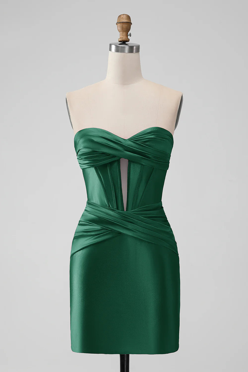 Amzcw Dark Green Bodycon Sweetheart Pleated Corset Short Homecoming Dress