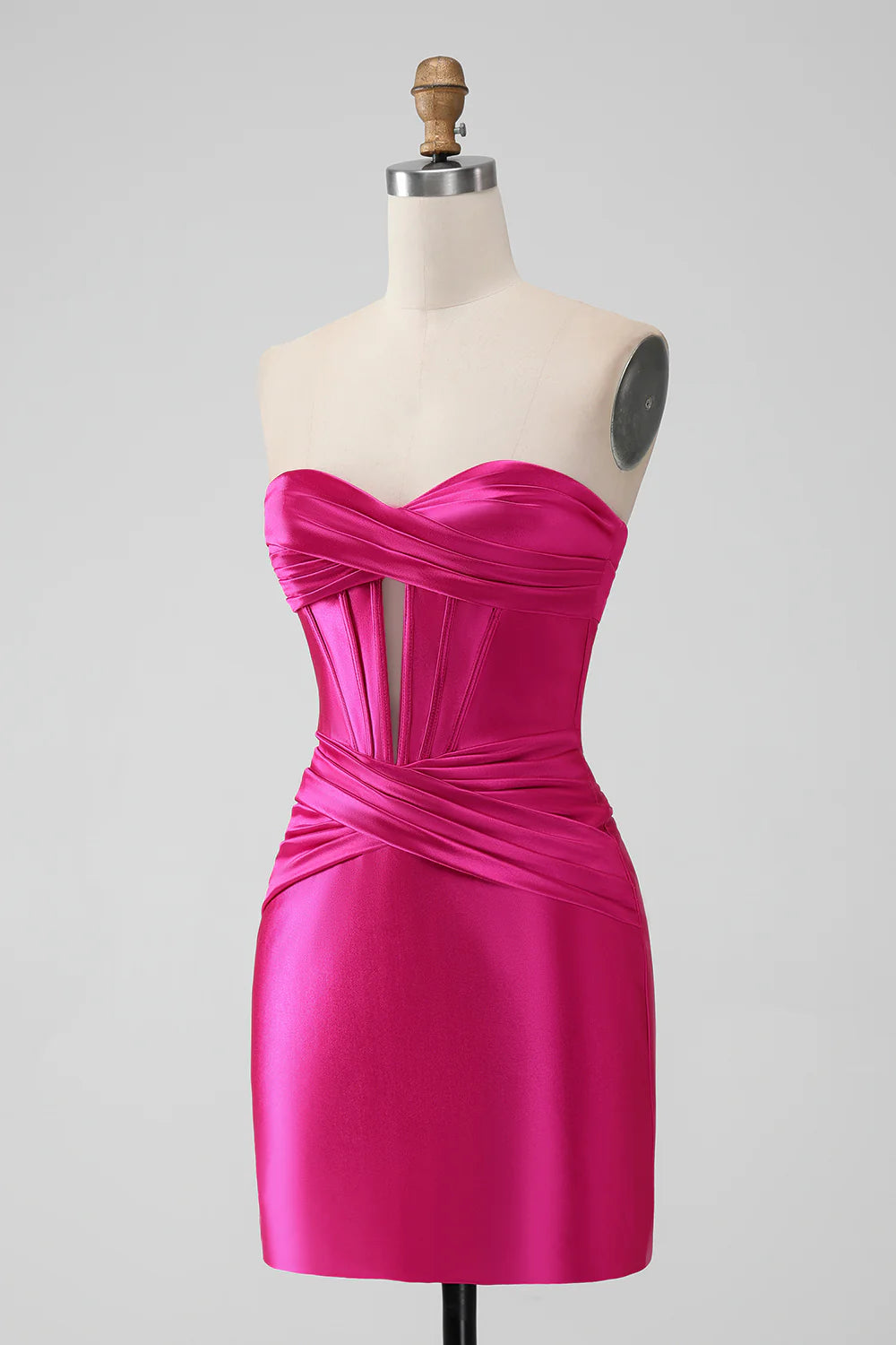 Amzcw Fuchsia Bodycon Sweetheart Pleated Corset Short Homecoming Dress