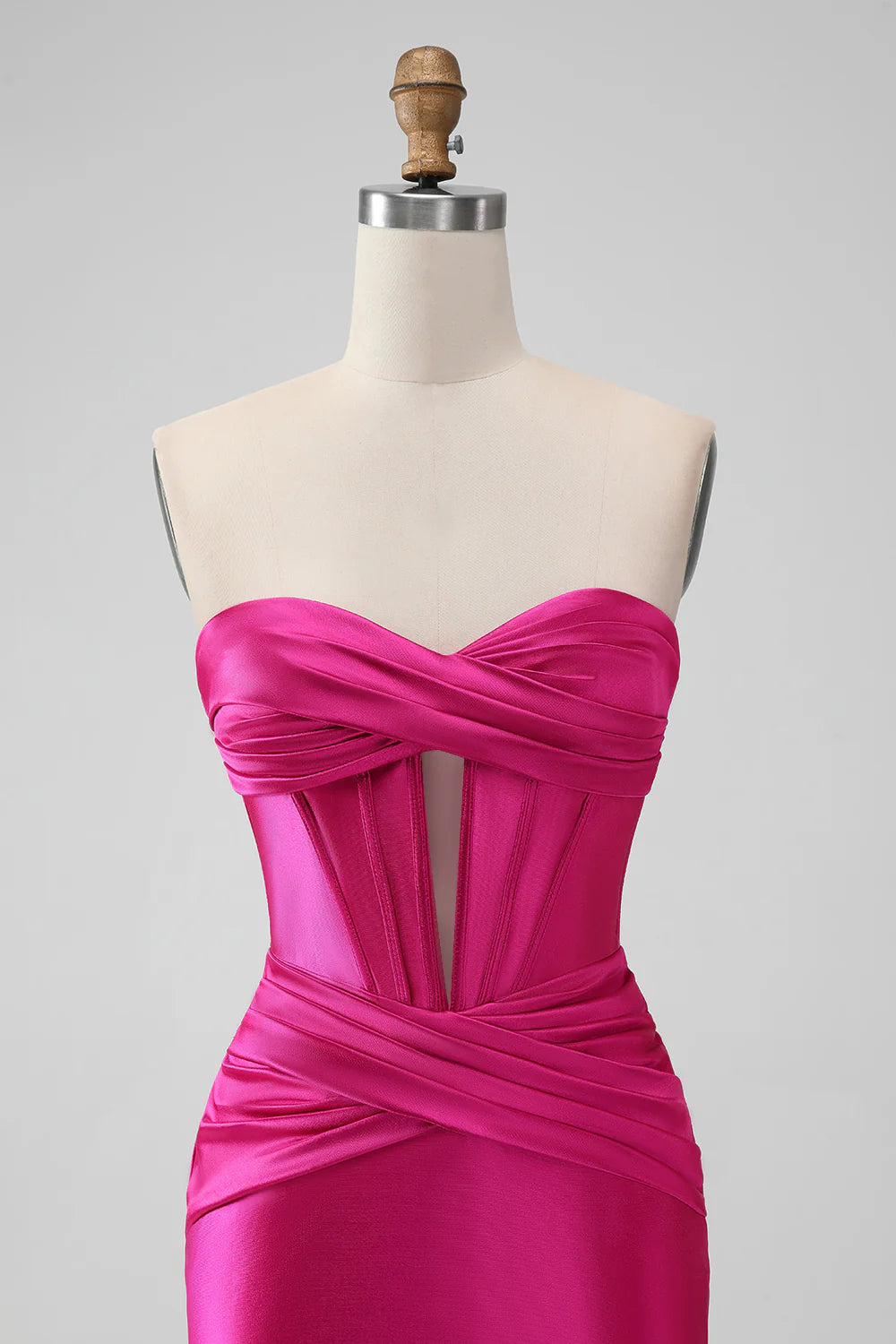 Amzcw Fuchsia Bodycon Sweetheart Pleated Corset Short Homecoming Dress