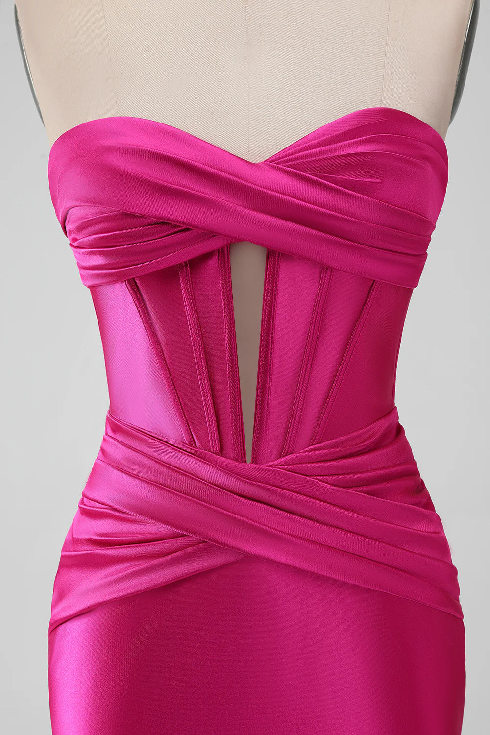 Amzcw Fuchsia Bodycon Sweetheart Pleated Corset Short Homecoming Dress