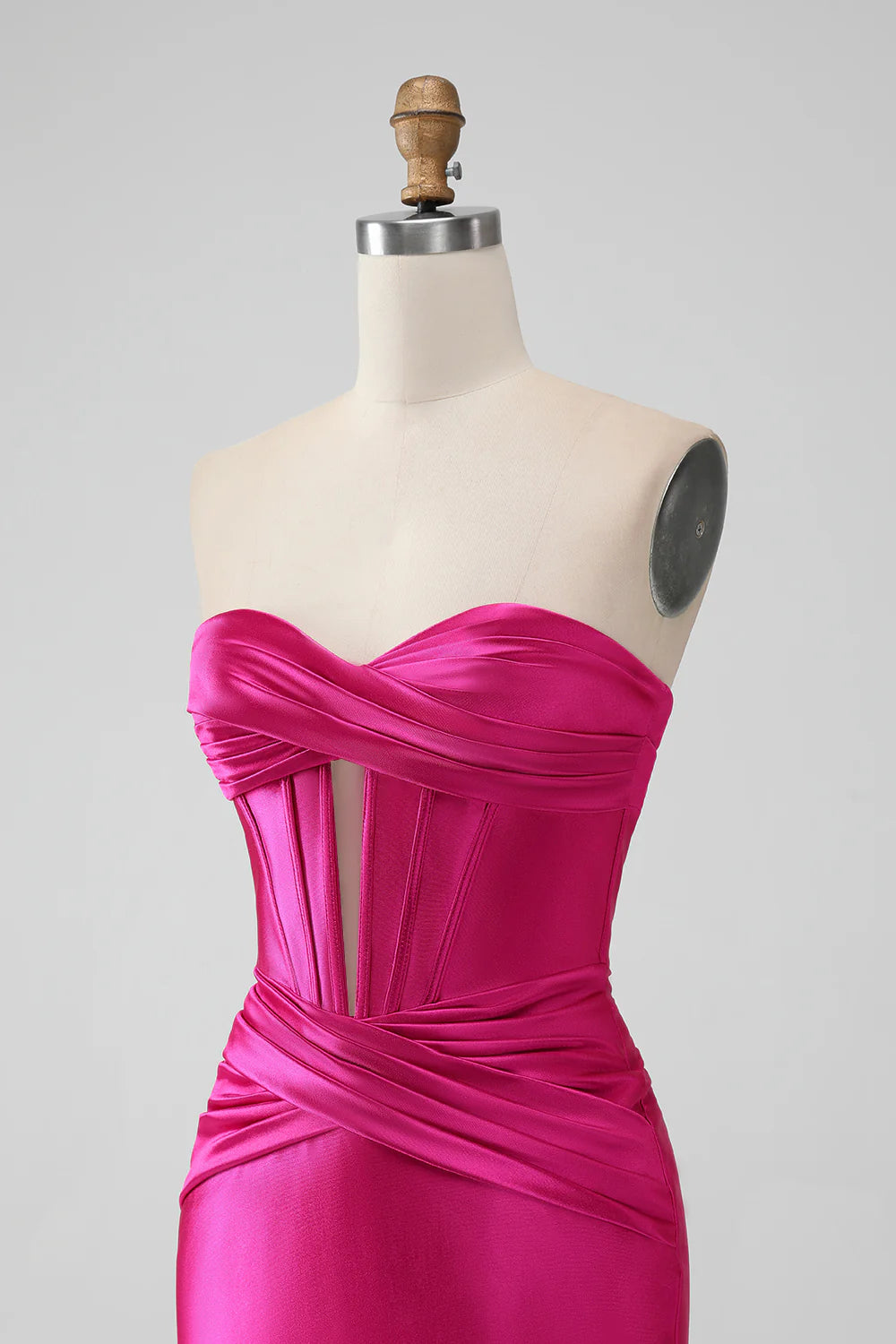 Amzcw Fuchsia Bodycon Sweetheart Pleated Corset Short Homecoming Dress