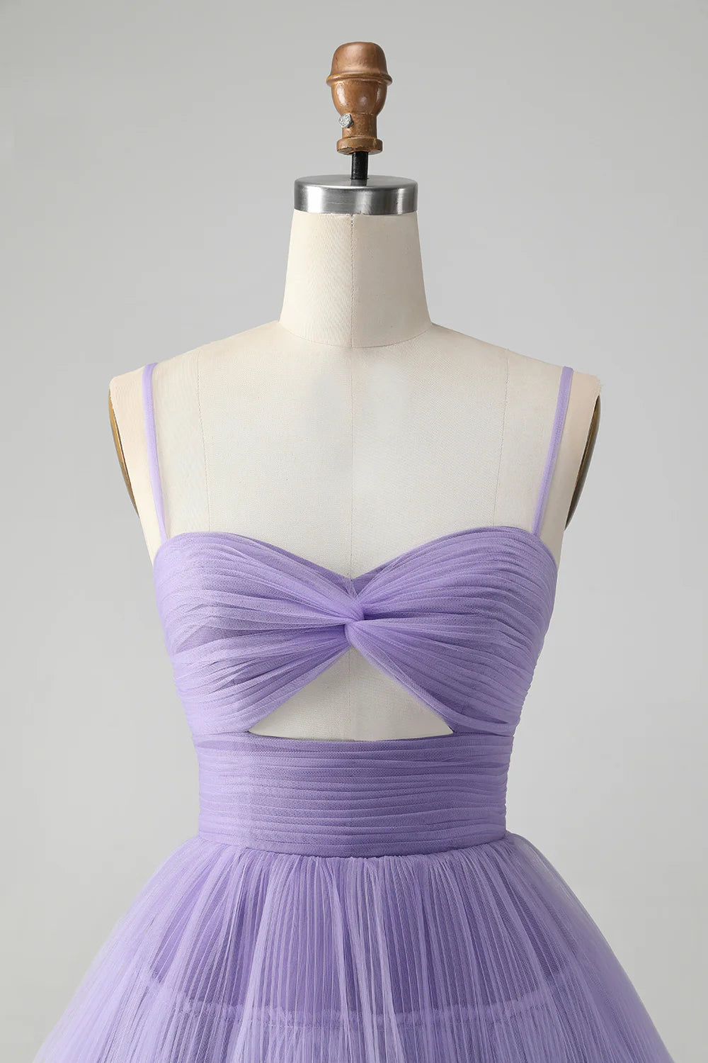 Amzcw Cute Purple A Line Spaghetti Straps Short Tiered Homecoming Dress with Hollow Out