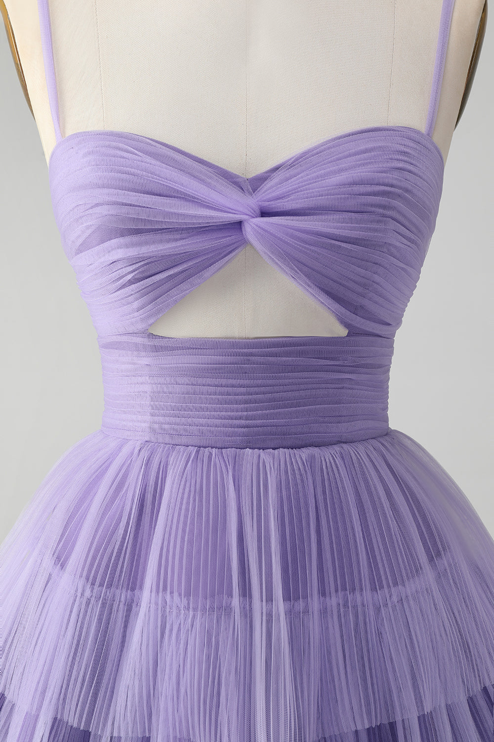 Amzcw Cute Purple A Line Spaghetti Straps Short Tiered Homecoming Dress with Hollow Out