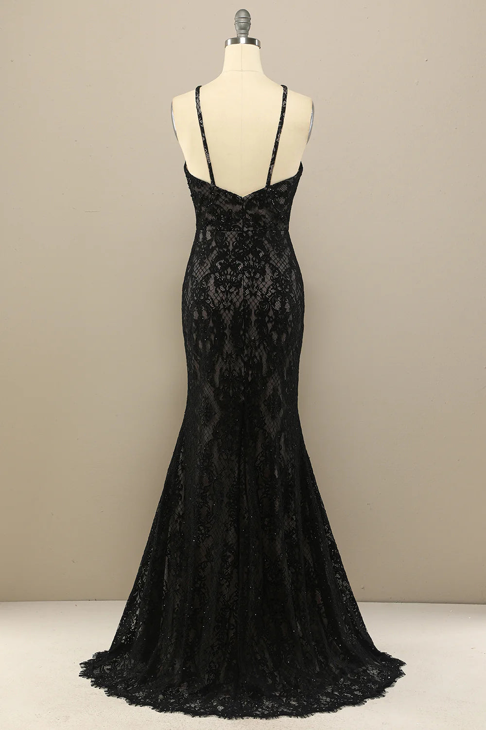 Vestido de fiesta largo de encaje de sirena azul marino 