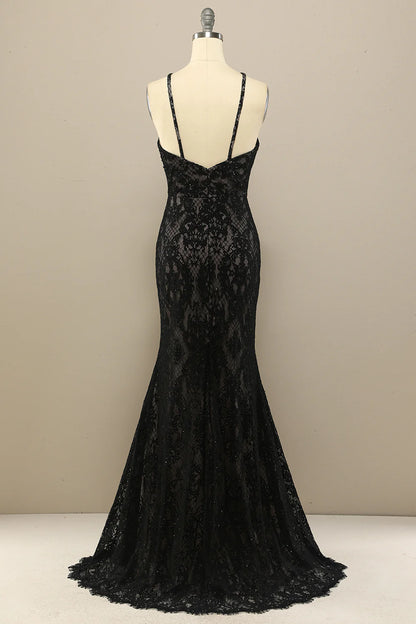 Vestido de fiesta largo de encaje de sirena azul marino 