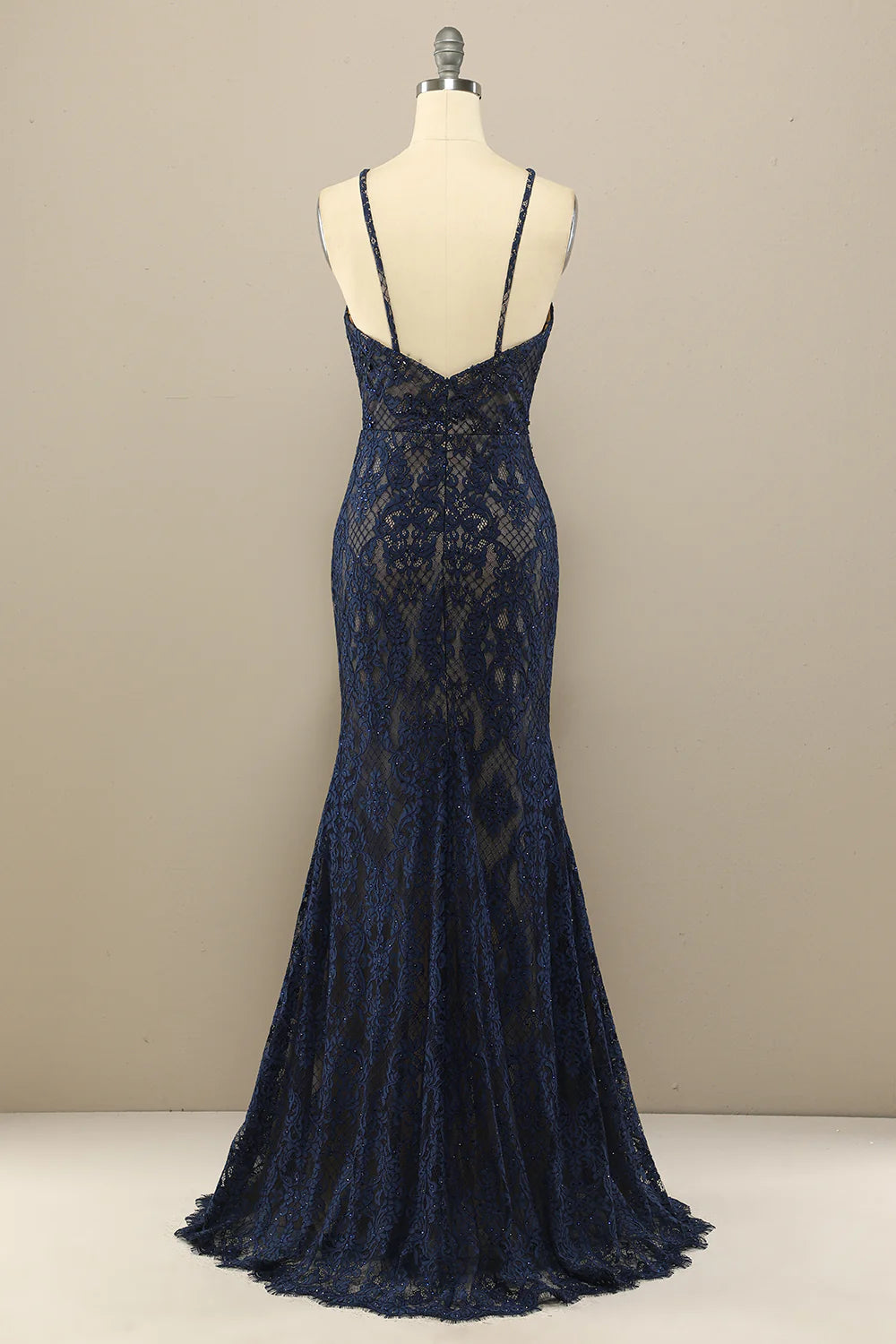 Vestido de fiesta largo de encaje de sirena azul marino 