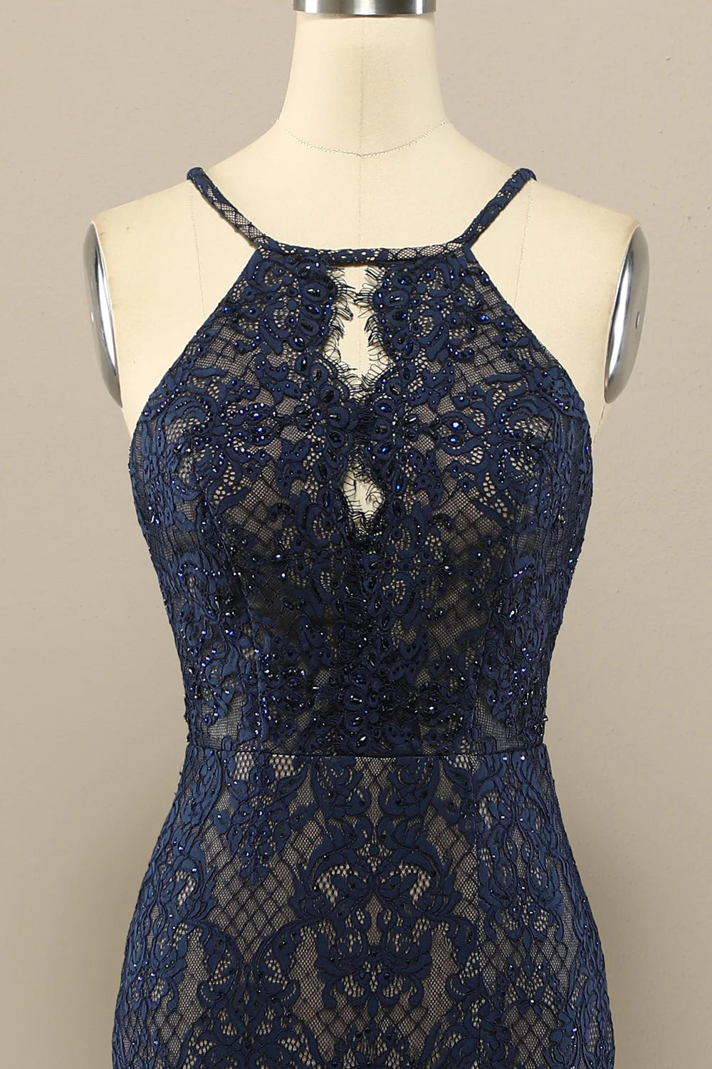 Vestido de fiesta largo de encaje de sirena azul marino 