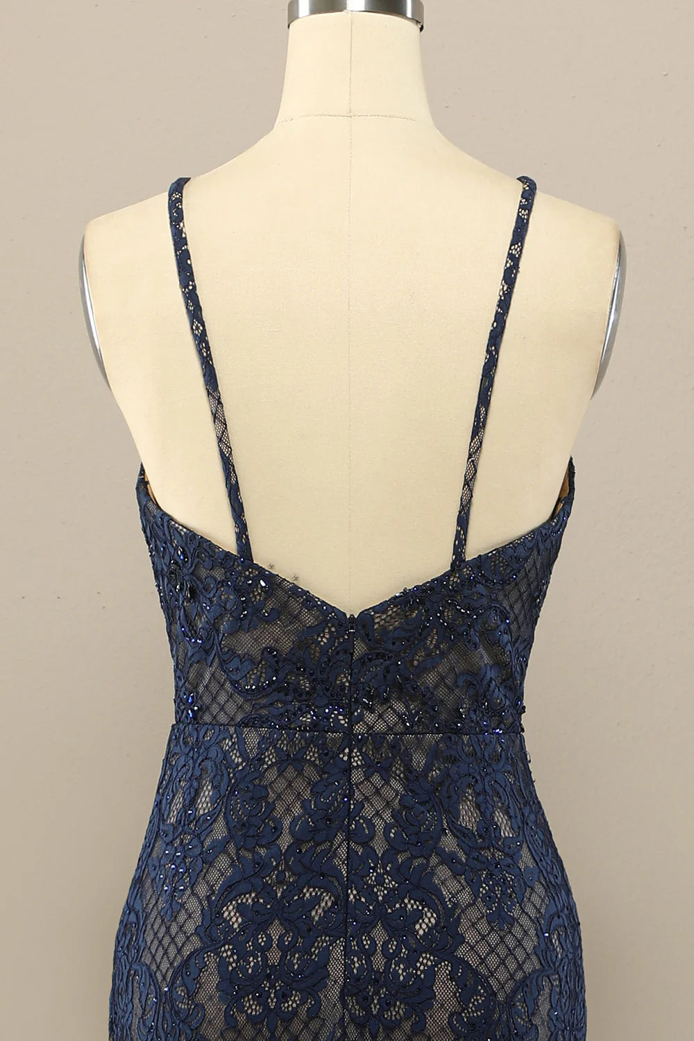 Vestido de fiesta largo de encaje de sirena azul marino 