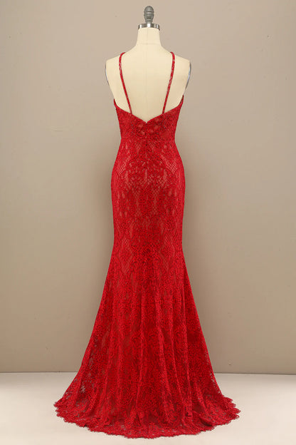 Vestido de fiesta largo de encaje de sirena azul marino 