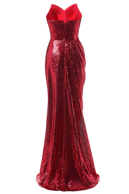 Vestido de fiesta de sirena con lentejuelas rojas 