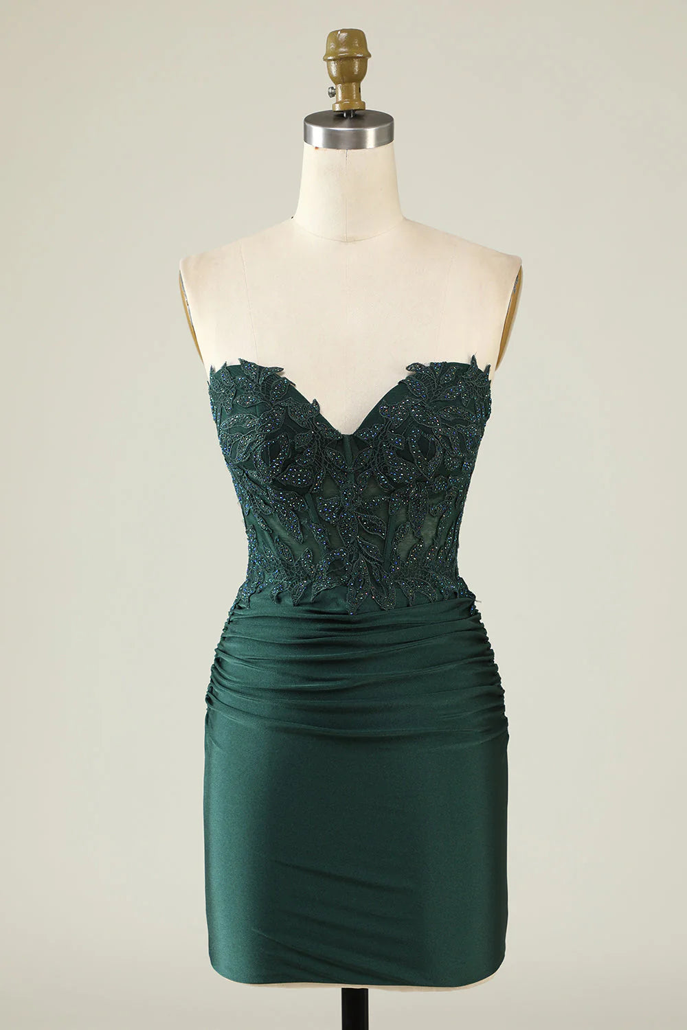 Amzcw Dark Green Bodycon Strapless Applique Short Homecoming Dress with Beading