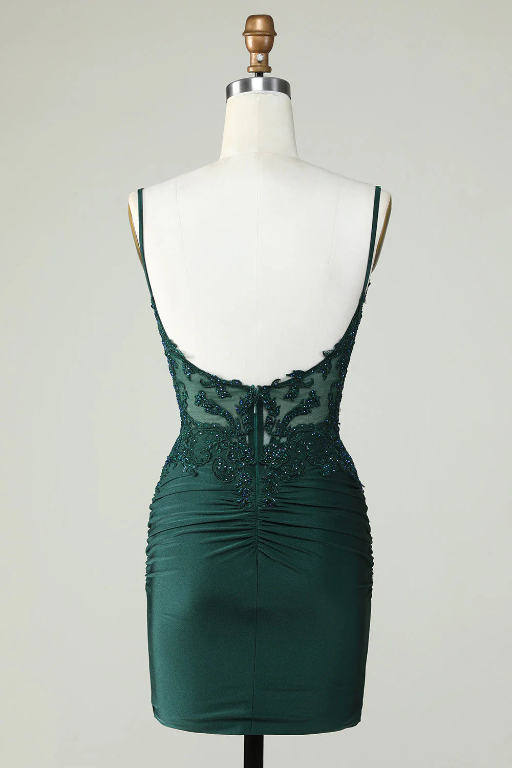 Amzcw Bodycon Dark Green Spaghetti Straps Corset Homecoming Dress with Beading