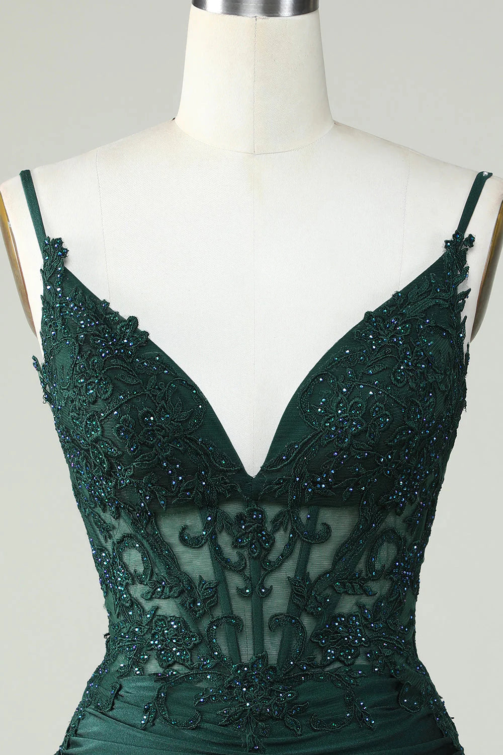 Amzcw Bodycon Dark Green Spaghetti Straps Corset Homecoming Dress with Beading