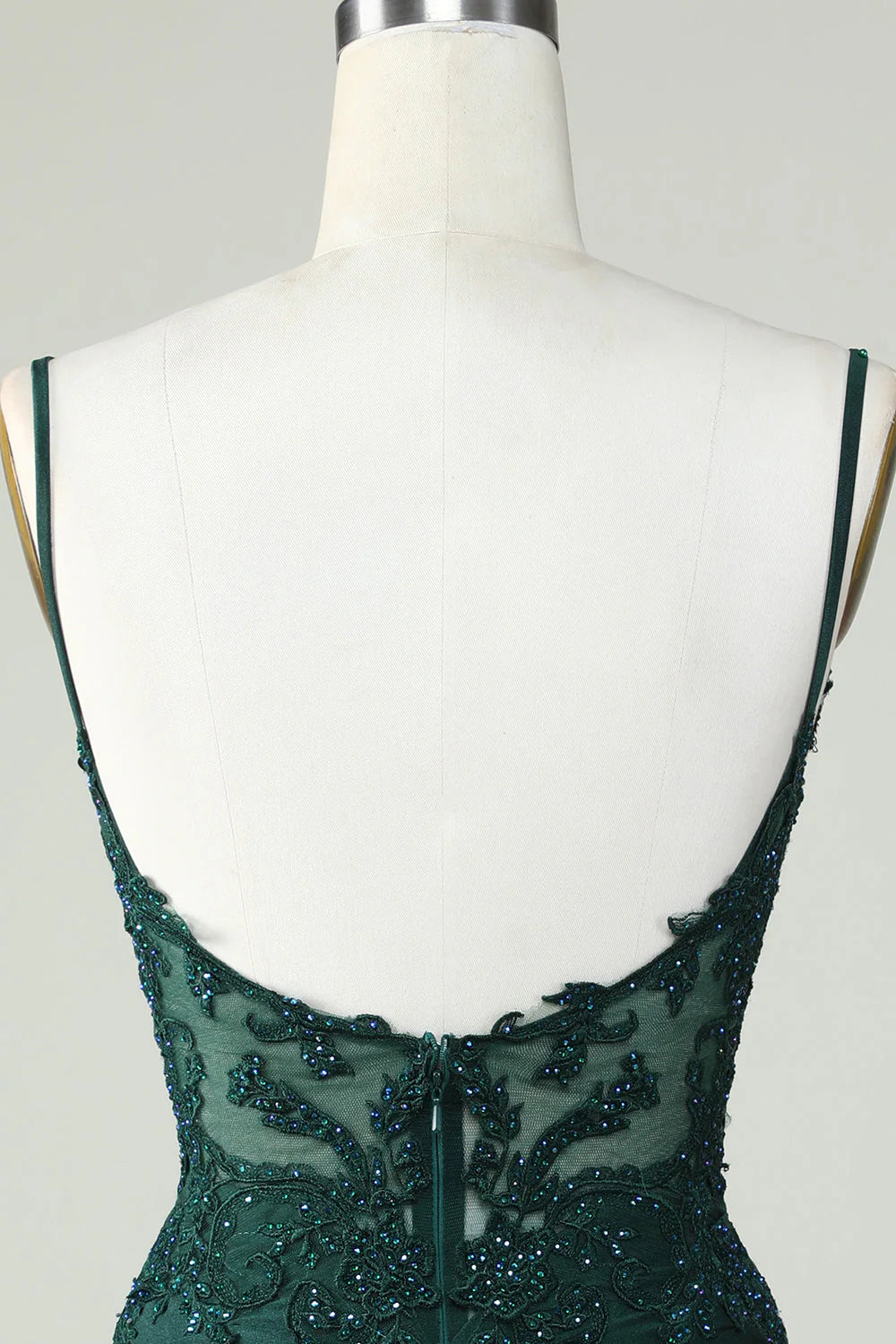 Amzcw Bodycon Dark Green Spaghetti Straps Corset Homecoming Dress with Beading