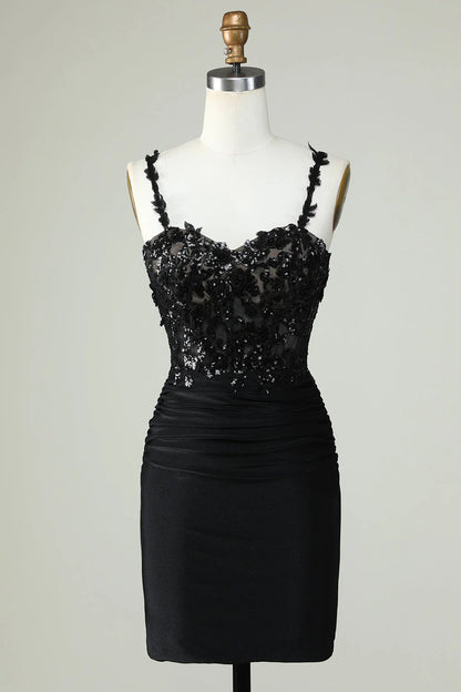 Amzcw Unique Black Sheath Off the Shoulder Short Homecoming Dress with Appliques
