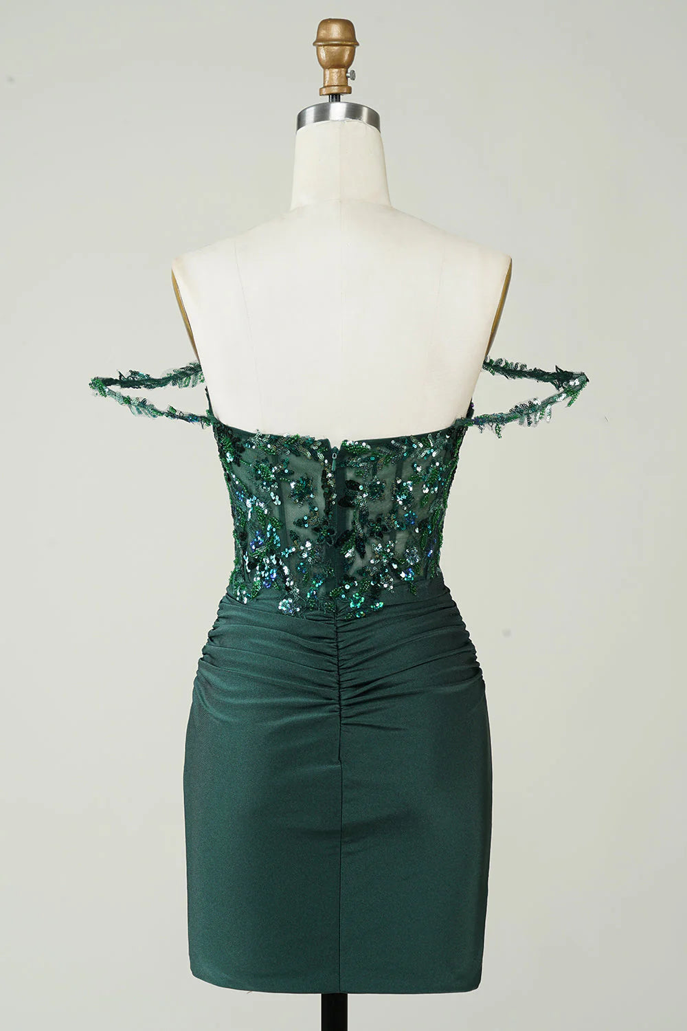 Amzcw Unique Sheath Off the Shoulder Dark Green Short Homecoming Dress with Appliques