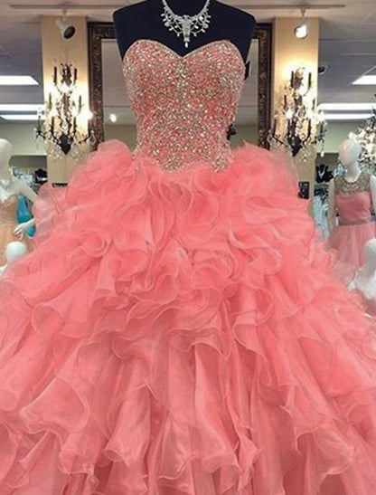 Ball Gown Quinceanera Dresses Sparkle & Shine Dress Wedding Floor Length Sleeveless Strapless Organza with Sequin