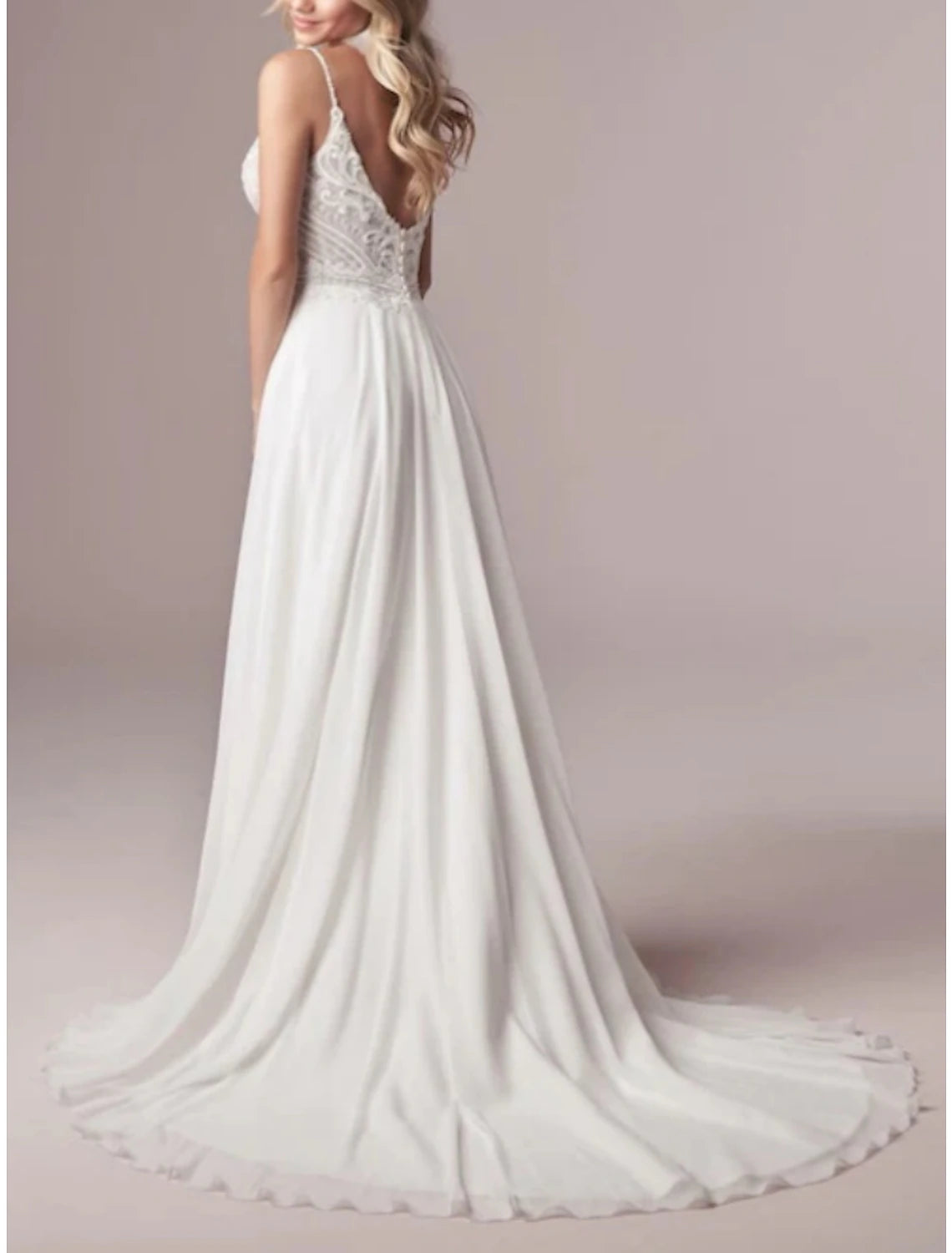 Hall Formal Wedding Dresses A-Line Camisole Spaghetti Strap Court Train Chiffon Bridal Gowns With Pleats Split Front