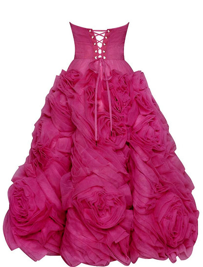 Vestidos de fiesta de corte A, vestido floral, mascarada, largo hasta el tobillo, sin mangas, sin tirantes, de tul, sin espalda con flores