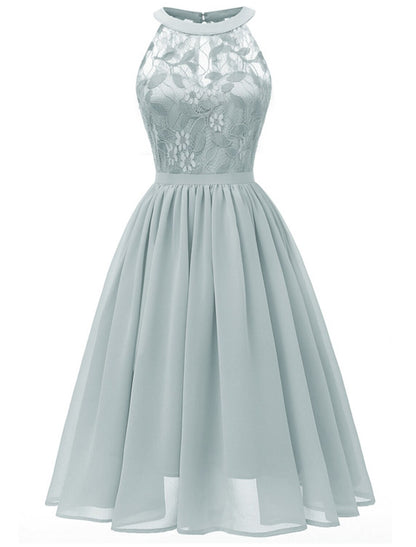 A-Line Cocktail Dresses Minimalist Dress Party Wear Short / Mini Sleeveless Halter Lace with Pleats
