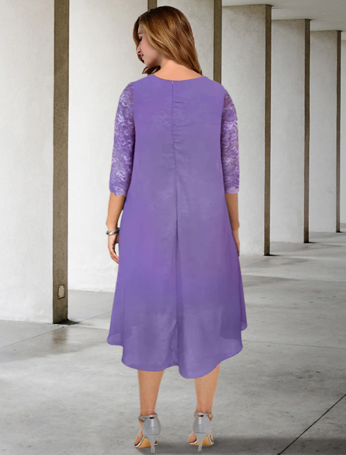 A-Line Plus Size Curve Mother of the Bride Dresses Elegant Dress Formal Knee Length Half Sleeve Off Shoulder Chiffon with Appliques