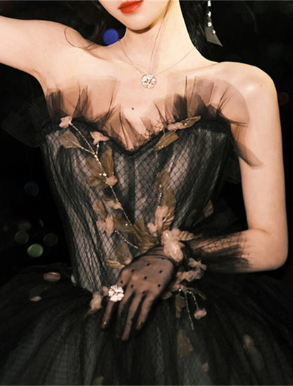 Vestido de quinceañera de princesa, largo hasta el suelo, sin mangas, sin tirantes, de poliéster con apliques