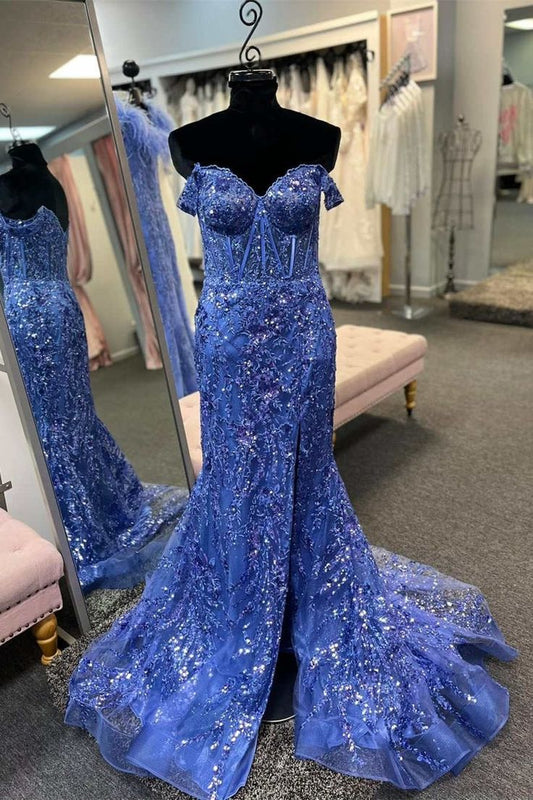 Vestidos de fiesta con hombros descubiertos y encaje hasta el suelo Vestidos de noche 
