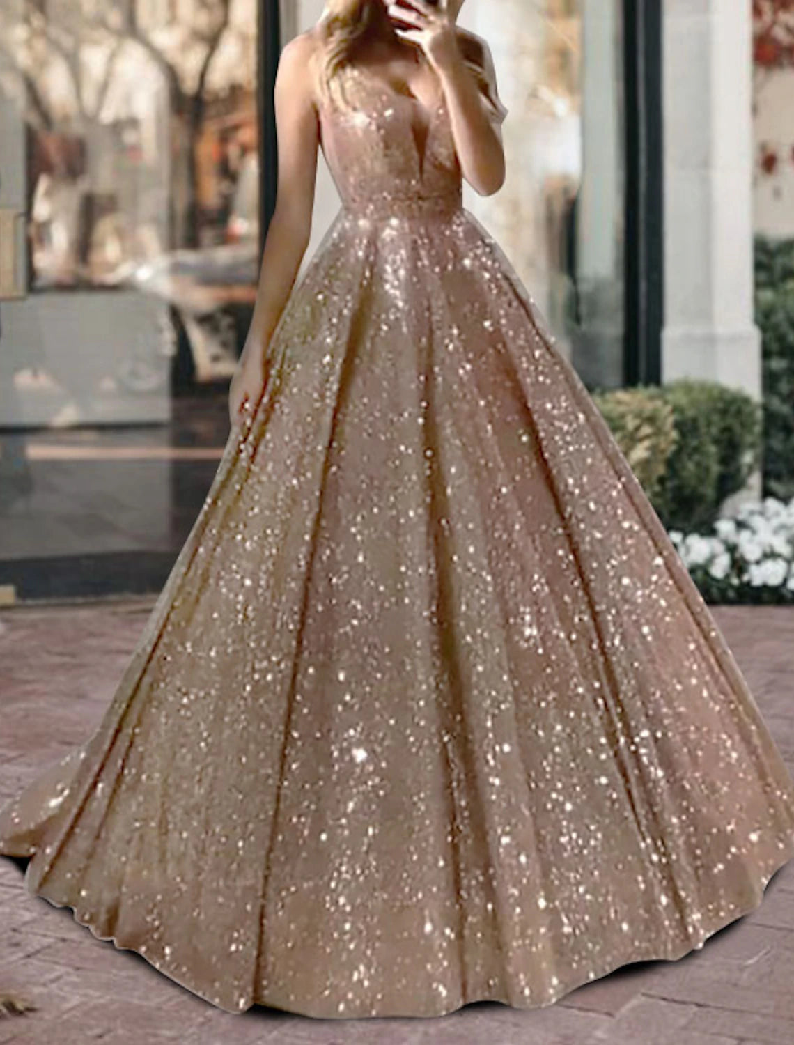 Vestido de fiesta negro con purpurina, vestido lujoso de tul brillante para fiesta de bodas, quinceañera, cola larga/cepillo, sin mangas, escote en V, tul, espalda en V con lentejuelas