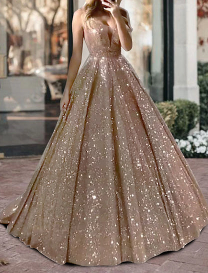 Vestido de fiesta negro con purpurina, vestido lujoso de tul brillante para fiesta de bodas, quinceañera, cola larga/cepillo, sin mangas, escote en V, tul, espalda en V con lentejuelas