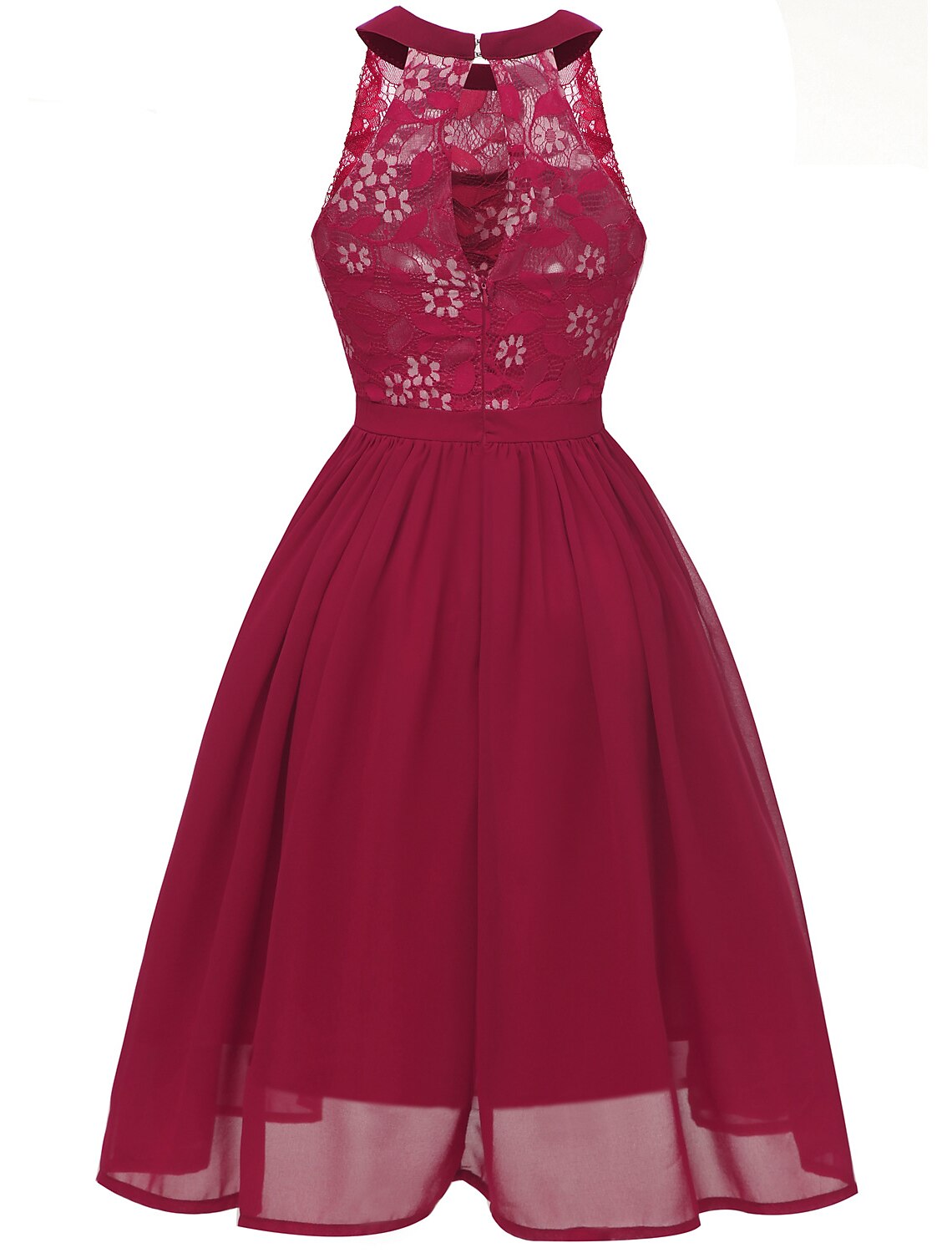 A-Line Cocktail Dresses Minimalist Dress Party Wear Short / Mini Sleeveless Halter Lace with Pleats