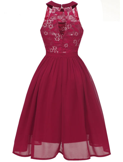 A-Line Cocktail Dresses Minimalist Dress Party Wear Short / Mini Sleeveless Halter Lace with Pleats